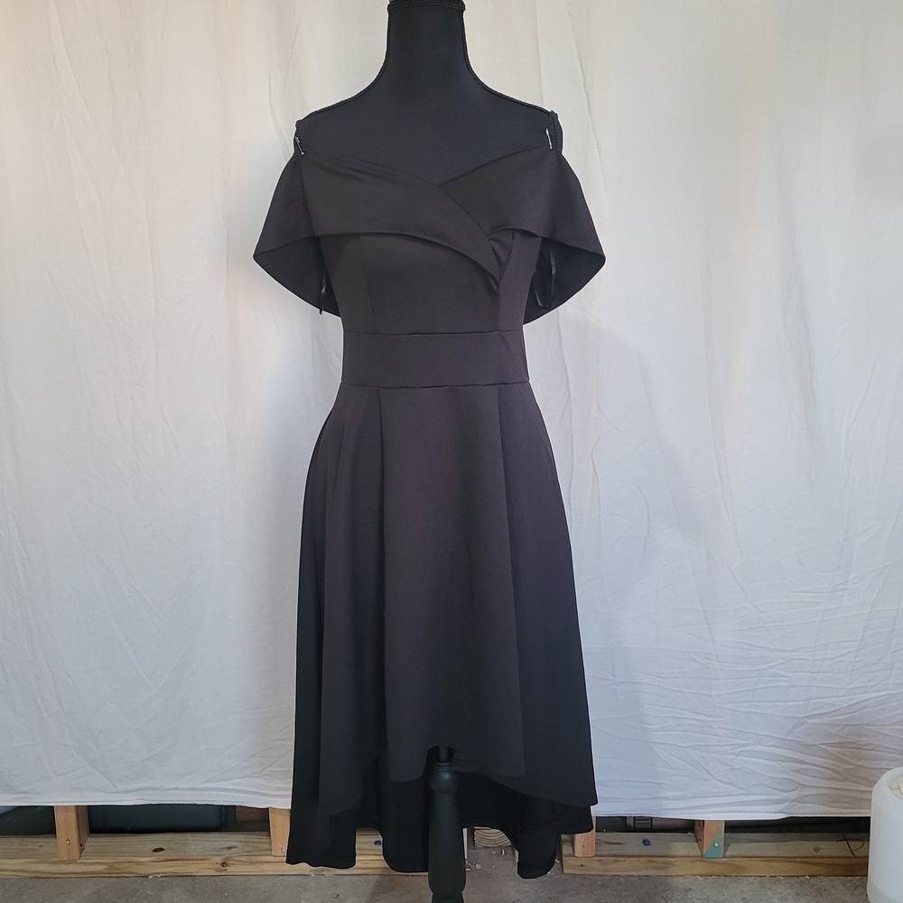 Chic Off-Shoulder Black High Low Dress